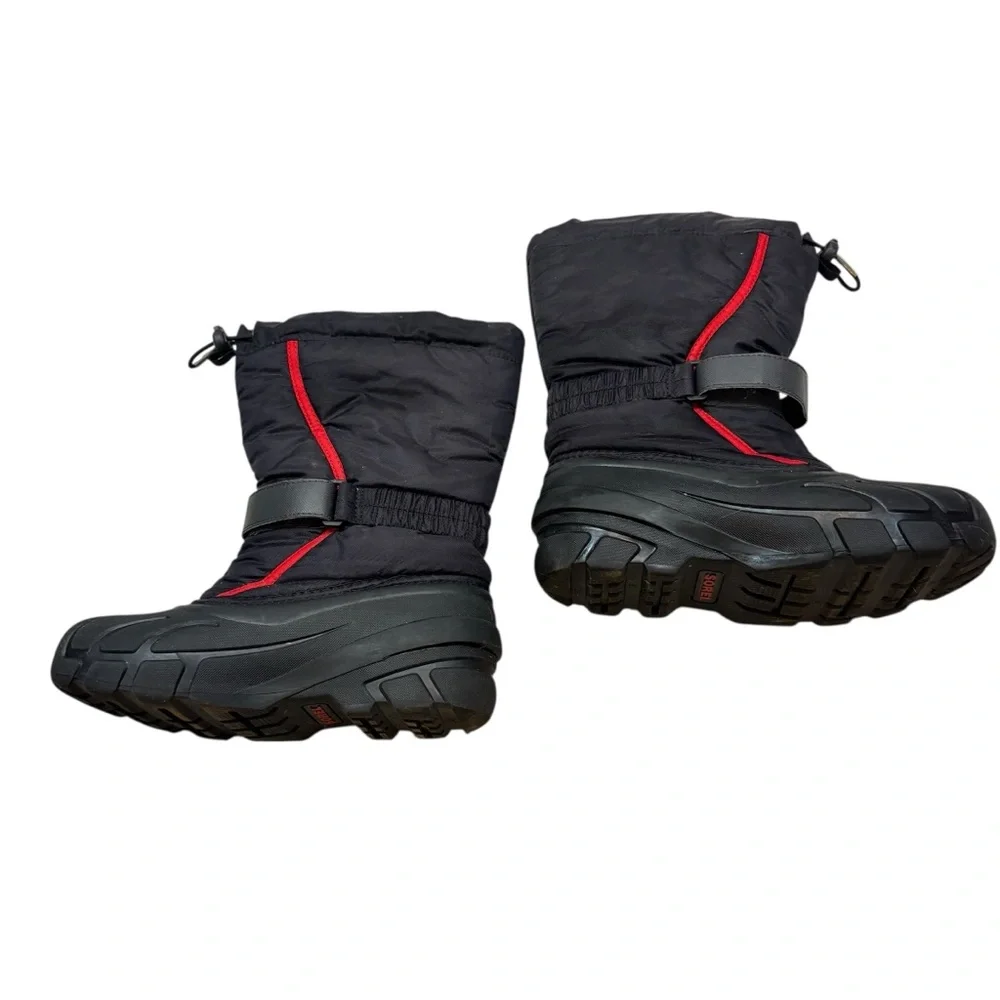 Sorel Kids' Flurry Weather Resistant Snow Boots With Liners Size 5 Red and Black